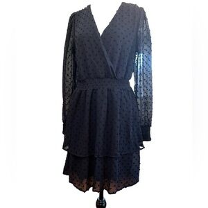 Swiss Dot Black Dress Sheer Sleeves by Devoted - Size Medium NWT